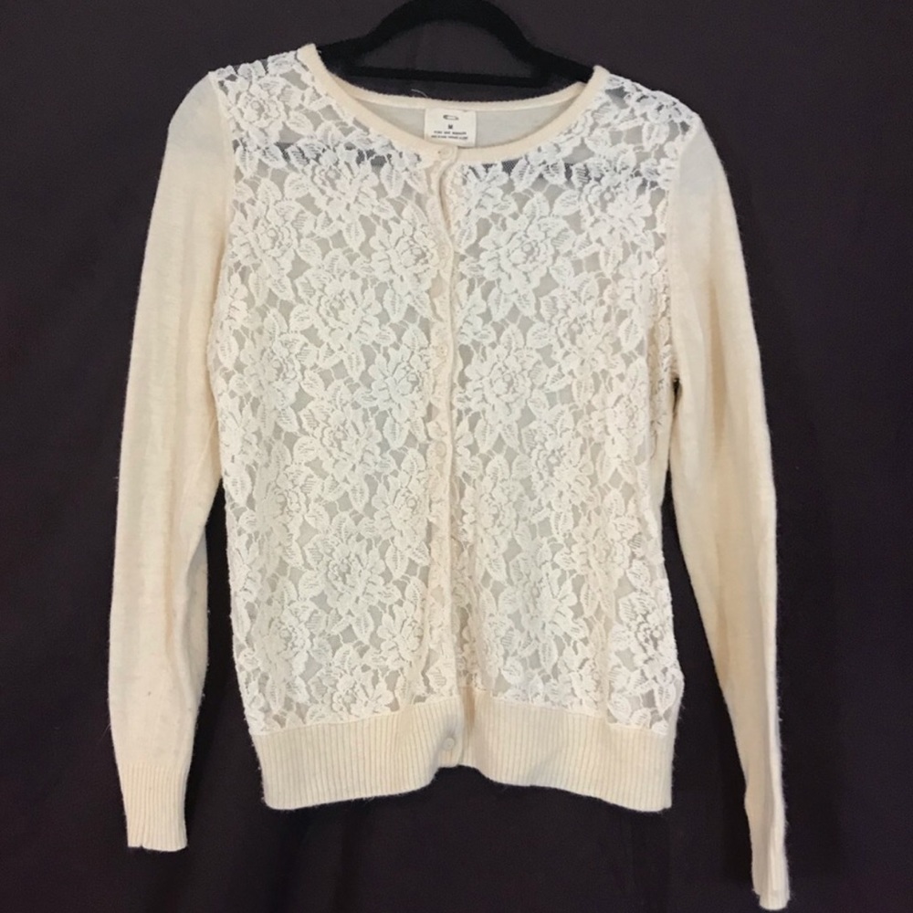 UO Pins and Needles Lace Front Cream Cardigan